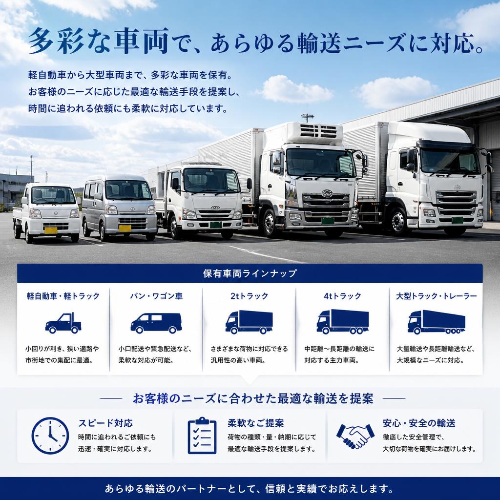 多様な車両で柔軟な配送