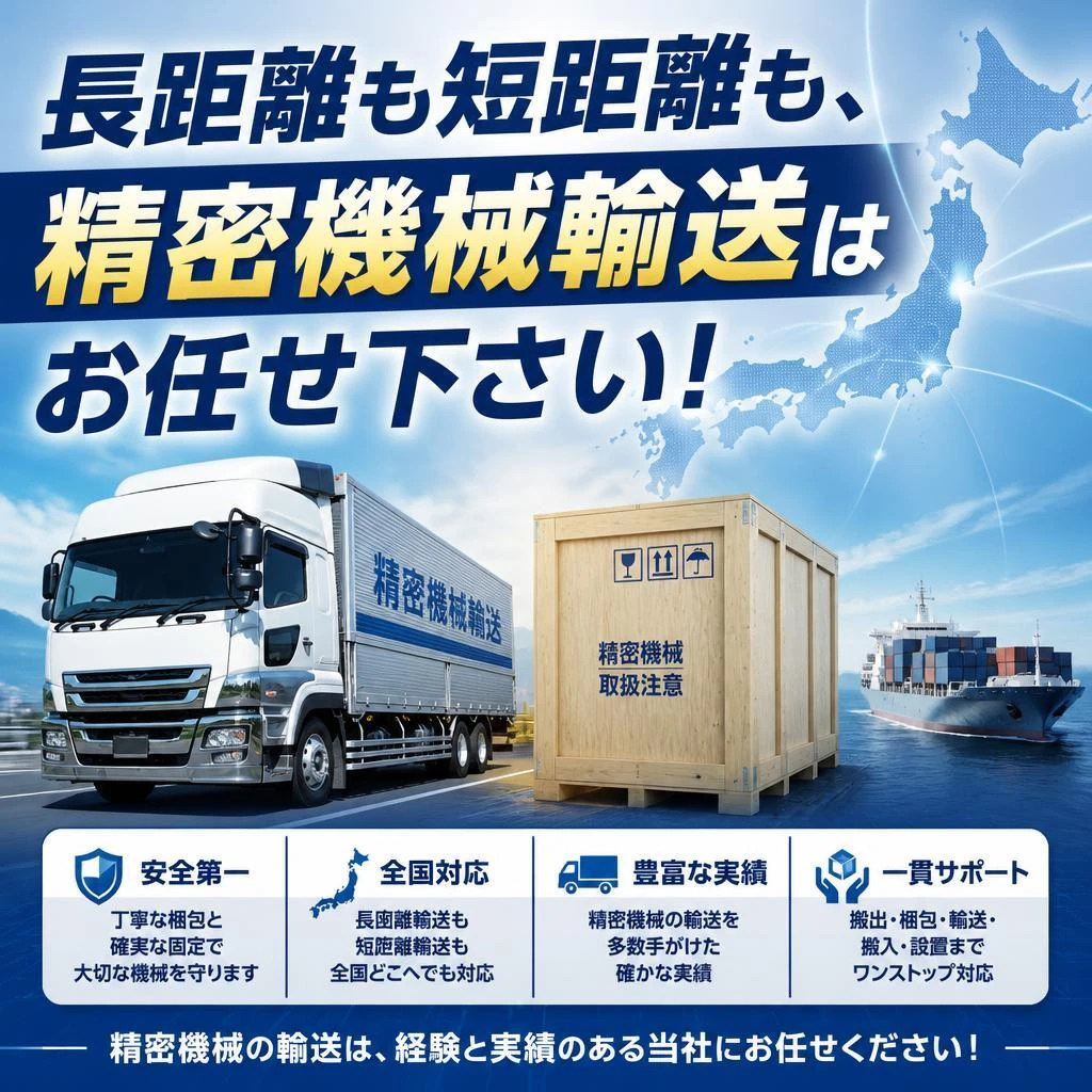 長距離も短距離も、精密機械輸送はお任せ下さい！